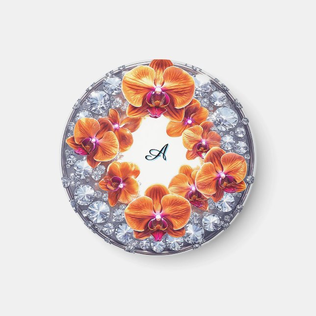 Orchid Blossoms Embedded in Crystals Magnet (Front)