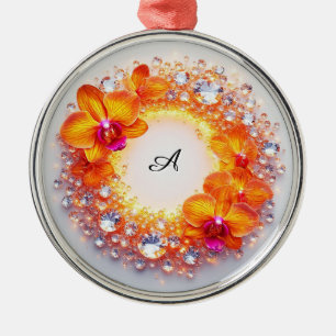 Orchid Blossoms Embedded in Crystals Metal Tree Decoration