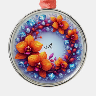 Orchid Blossoms Embedded in Crystals Metal Tree Decoration