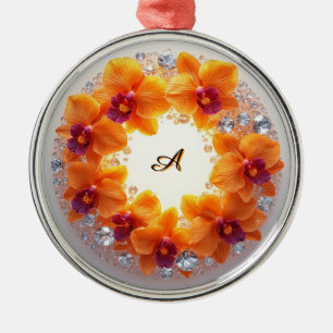 Orchid Blossoms Embedded in Crystals Metal Tree Decoration