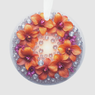 Orchid Blossoms Embedded in Crystals Ornament