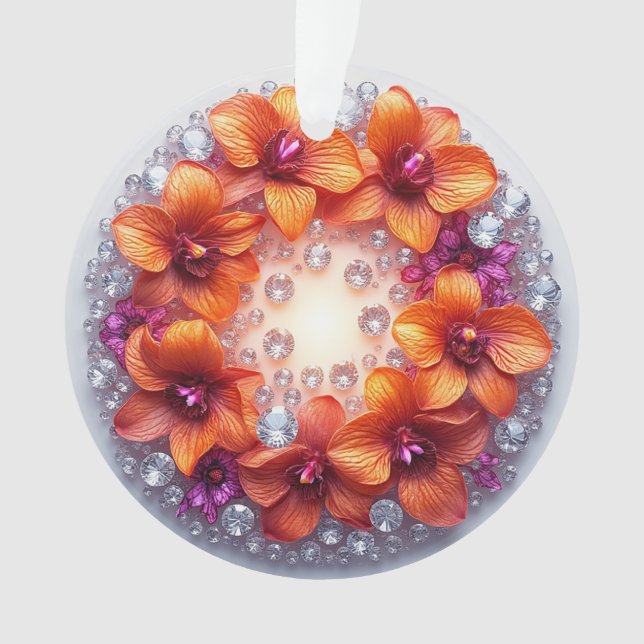 Orchid Blossoms Embedded in Crystals Ornament (Front)