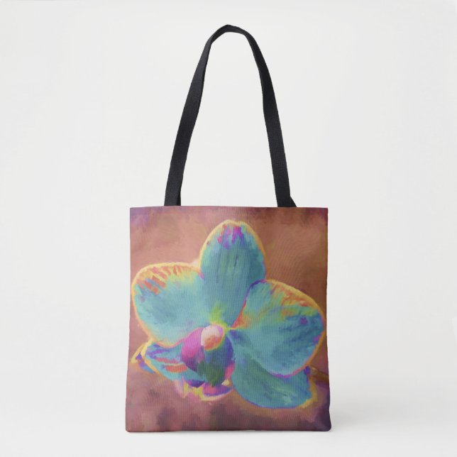Orchid blue and purple painting floral tote bag (Front)