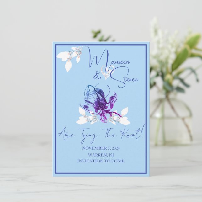 Orchid Blue & Lavender Save The Date Wedding Card (Standing Front)