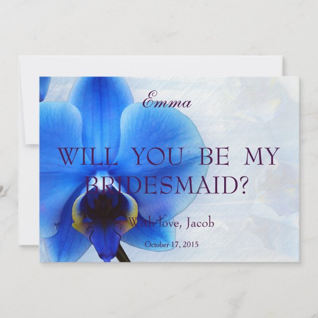 Orchid Blue Will You Be My Bridesmaid Invitation (Front)