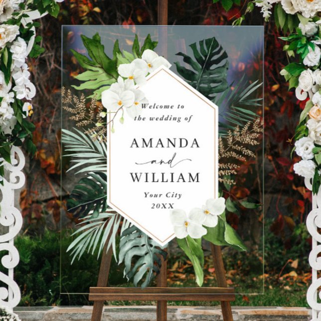 Orchid Bohemian Greenery WEDDING Welcome Acrylic Sign (Creator Uploaded)