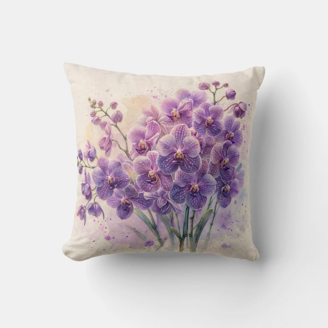 Orchid Bouquet Purple Phalaenopsis Cushion (Front)