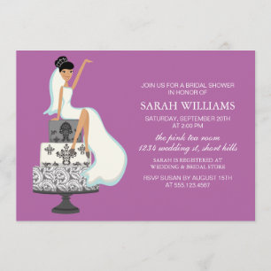 Orchid Bride on Wedding Cake Invitation