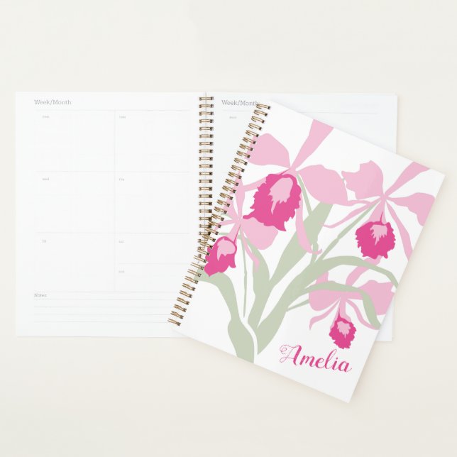 Orchid cattleya pink green white graphic art name  planner (Display)