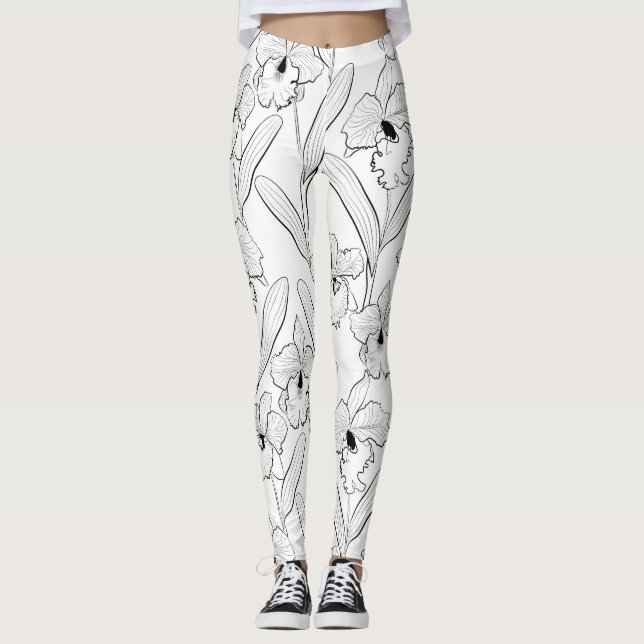 Orchid , Cattleya , sketch Leggings (Front)