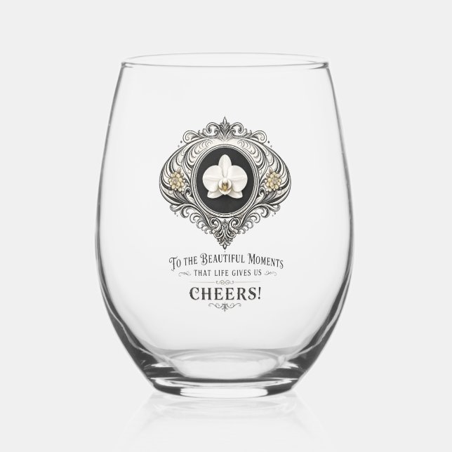 orchid cheers wine glass (Front)