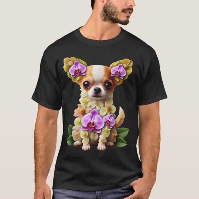 Orchid Chihuahua Dog Flower Gardening Floral  T-Shirt (Front)