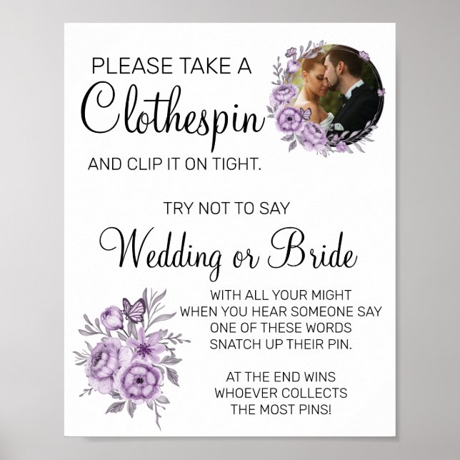 Orchid Clothespin bridal shower game sign (Front)