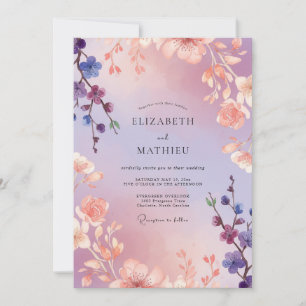 Orchid Coral Painted Wedding Invitation