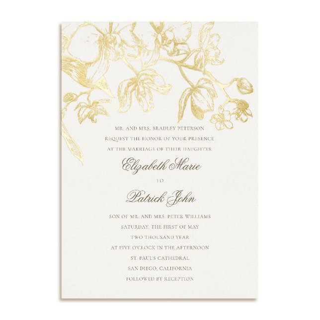 Orchid Dance Formal Classic Heirloom Cream Wedding (orchid wedding invitation formal modern classic traditional black tie parents host gold foil cream)