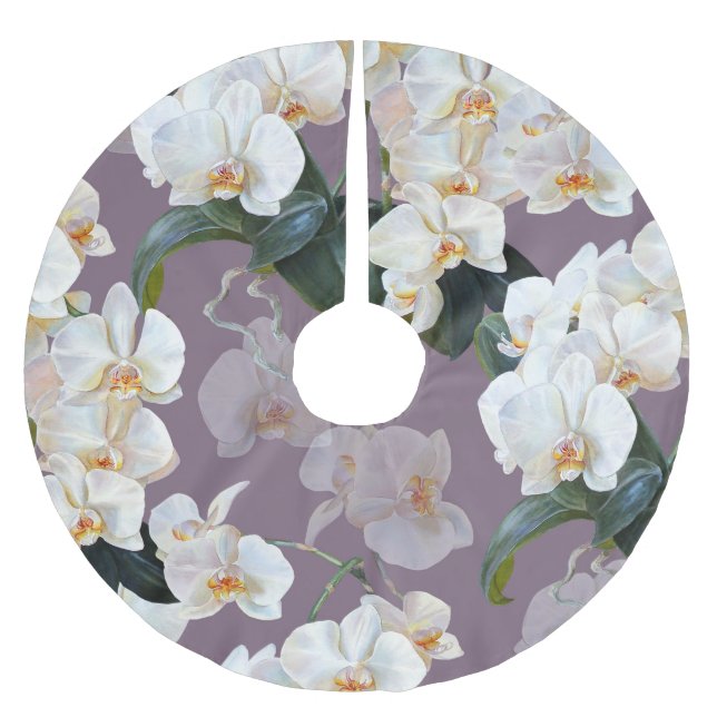 Orchid dark lavender watercolor. brushed polyester tree skirt (Front)
