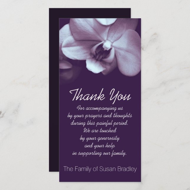 Orchid dark Purple Sympathy Thank you Photo Card (Front/Back)