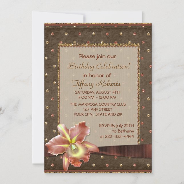 Orchid Elegance Womans Birthday Party Invitation (Front)