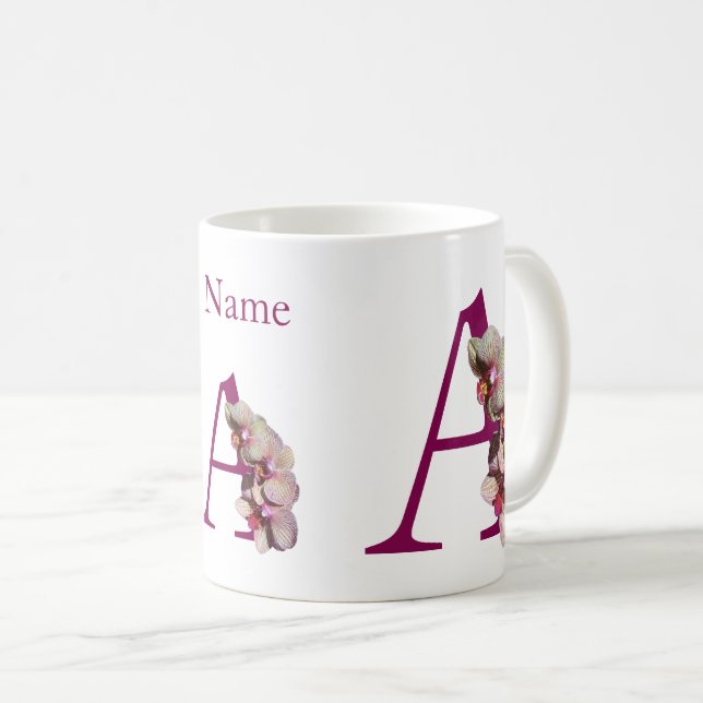Orchid Elegant Monogram Initial A Personalised Coffee Mug (Front Right)