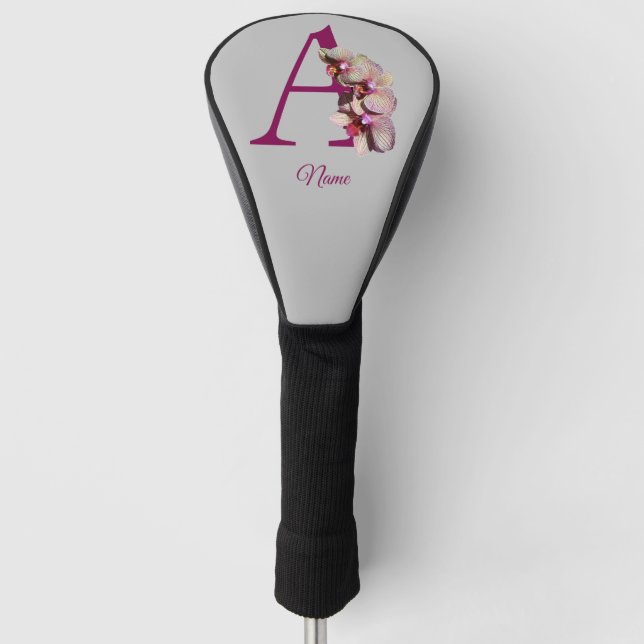 Orchid Elegant Monogram Initial A Personalised Golf Head Cover (Front)