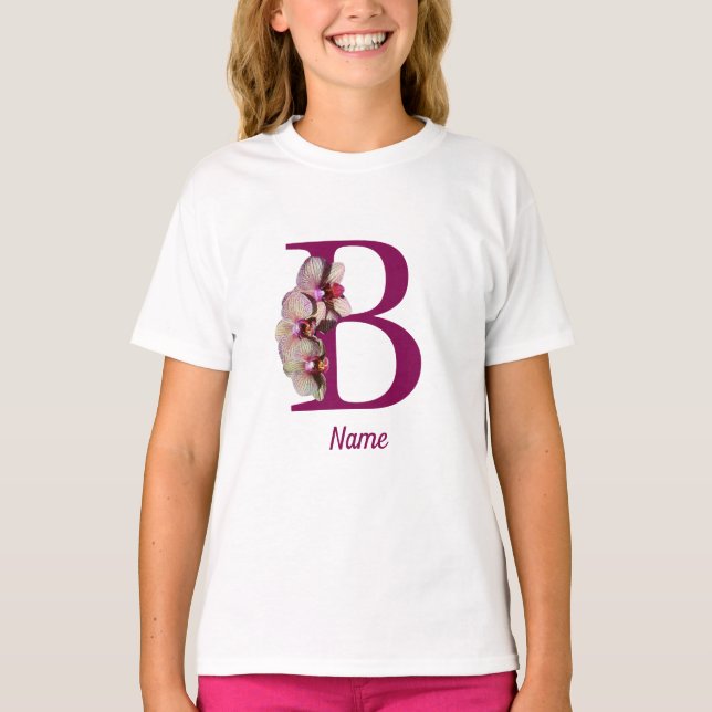 Orchid Elegant Monogram Initial B Personalised T-Shirt (Front)