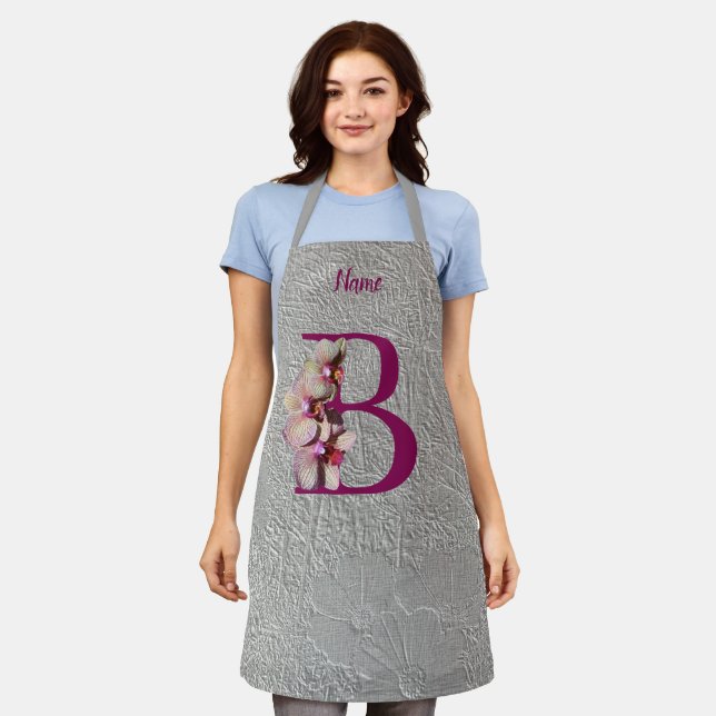 Orchid Elegant Monogram Initial B Your Name   Apron (Worn)