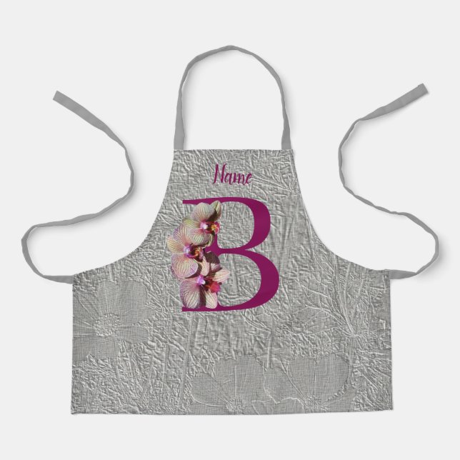 Orchid Elegant Monogram Initial B Your Name    Apron (Front)