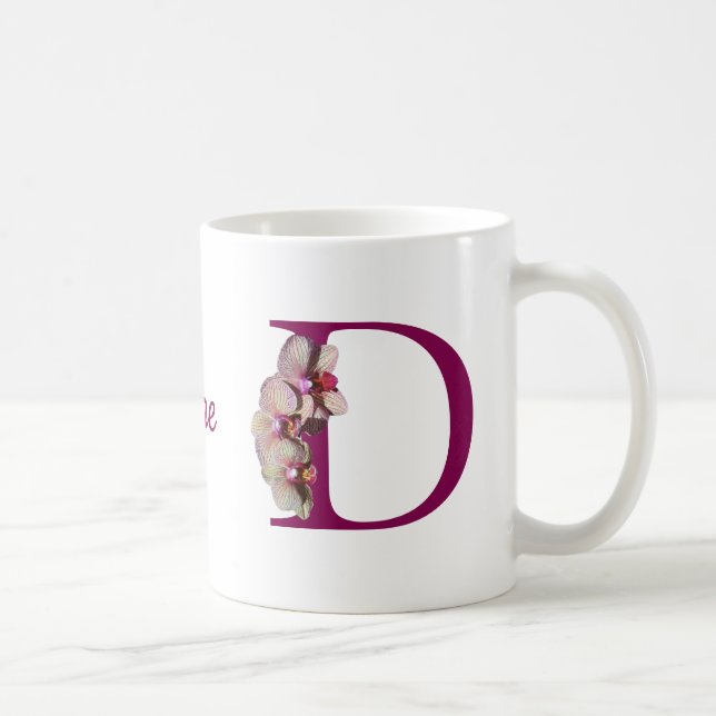 Orchid Elegant Monogram Initial D Personalised Coffee Mug (Right)