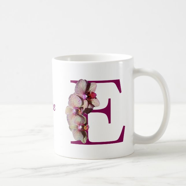 Orchid Elegant Monogram Initial E Name Coffee Mug (Right)