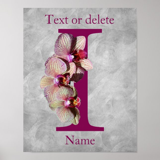 Orchid Elegant Monogram Initial I Personalised Poster (Front)