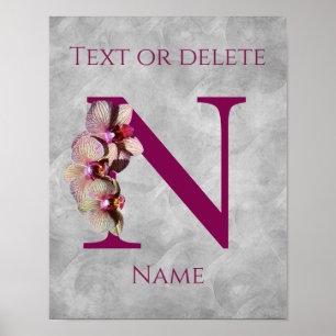 Orchid Elegant Monogram Initial N Personalised Poster