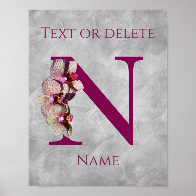 Orchid Elegant Monogram Initial N Personalised Poster (Front)