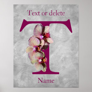 Orchid Elegant Monogram Initial T Personalised Poster