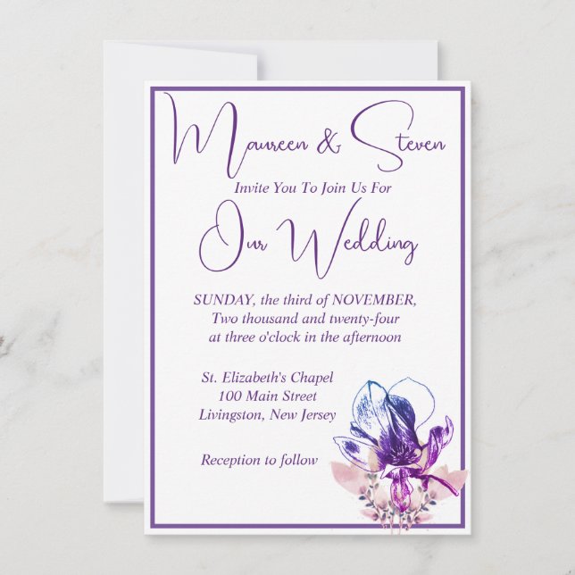 Orchid Elegant White QR Code Wedding Invitation (Front)