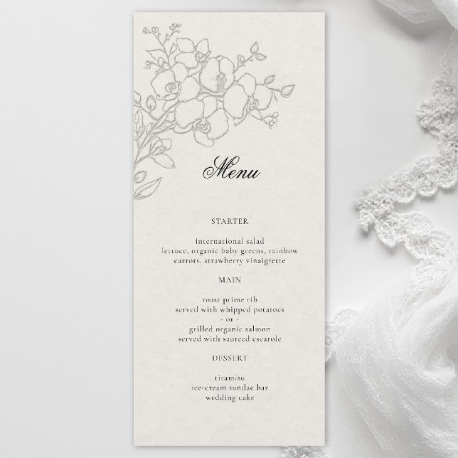 Orchid Elevated Ecru Formal Traditional Wedding Menu (orchid wedding menu formal modern classic traditional black tie parents hosted ecru)