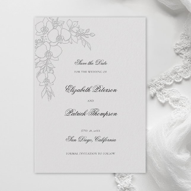 Orchid Elevated Ivory Formal Traditional Wedding Save The Date (orchid wedding save the date formal modern classic traditional black tie parents hosted ivory)