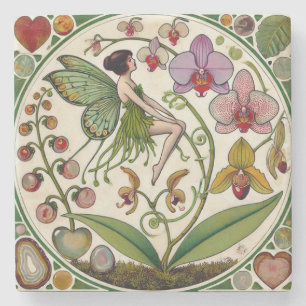 Orchid Fairy Flower Illustration                   Stone Coaster