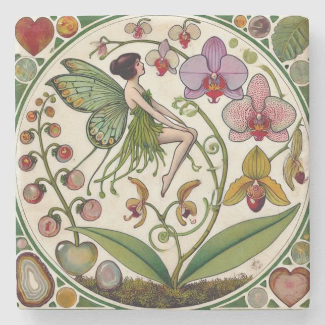 Orchid Fairy Flower Illustration                   Stone Coaster (Front)