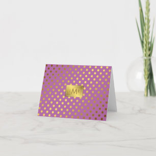 Orchid Faux Gold Foil Polka Dots Monogrammed Note Card