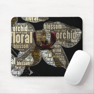 Orchid Floral Blossom Black Back Word Cloud Mouse Mat