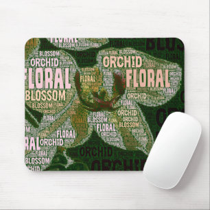 Orchid Floral Blossom Green Back Word Cloud Mouse Mat