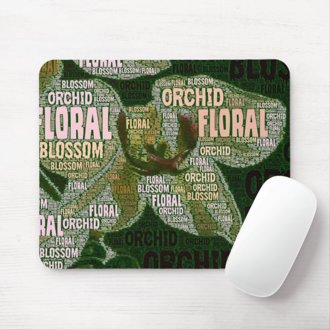 Orchid Floral Blossom Green Back Word Cloud Mouse Mat (With Mouse)