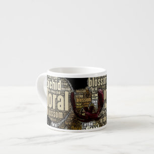 Orchid Floral Blossom Over Black Word Cloud Espresso Cup