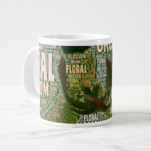Orchid Floral Blossom Over Green Word Cloud Large Coffee Mug