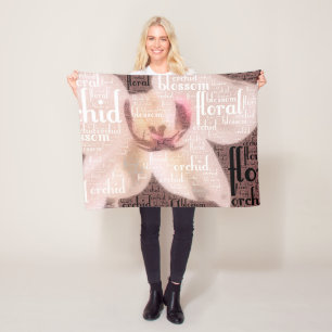 Orchid Floral Blossom Word Cloud Fleece Blanket
