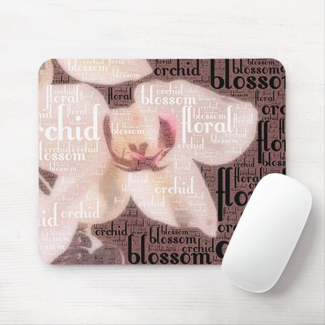 Orchid Floral Blossom Word Cloud Mouse Mat (With Mouse)