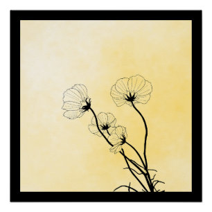 orchid floral line art on yellow poster