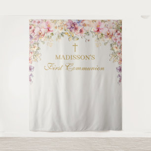 Orchid Floral marfil First Communion Backdrop Tapestry