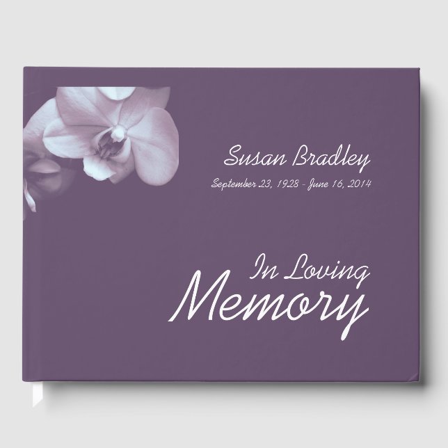 Orchid Floral Photography purple Funeral HCGB Guest Book (Front)