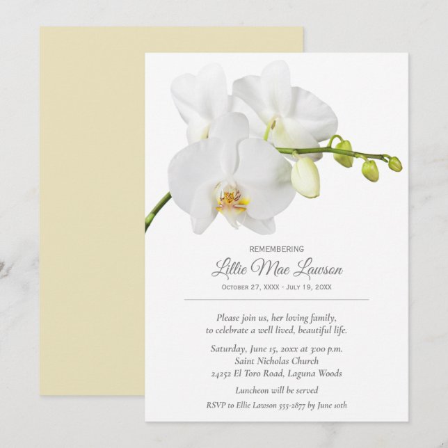 Orchid Floral Remembrance Celebration Invite (Front/Back)